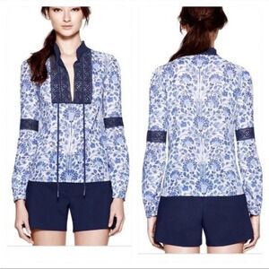 Tory Burch Blue and White Floral Tunic​ size 0 in excellent like-new condition